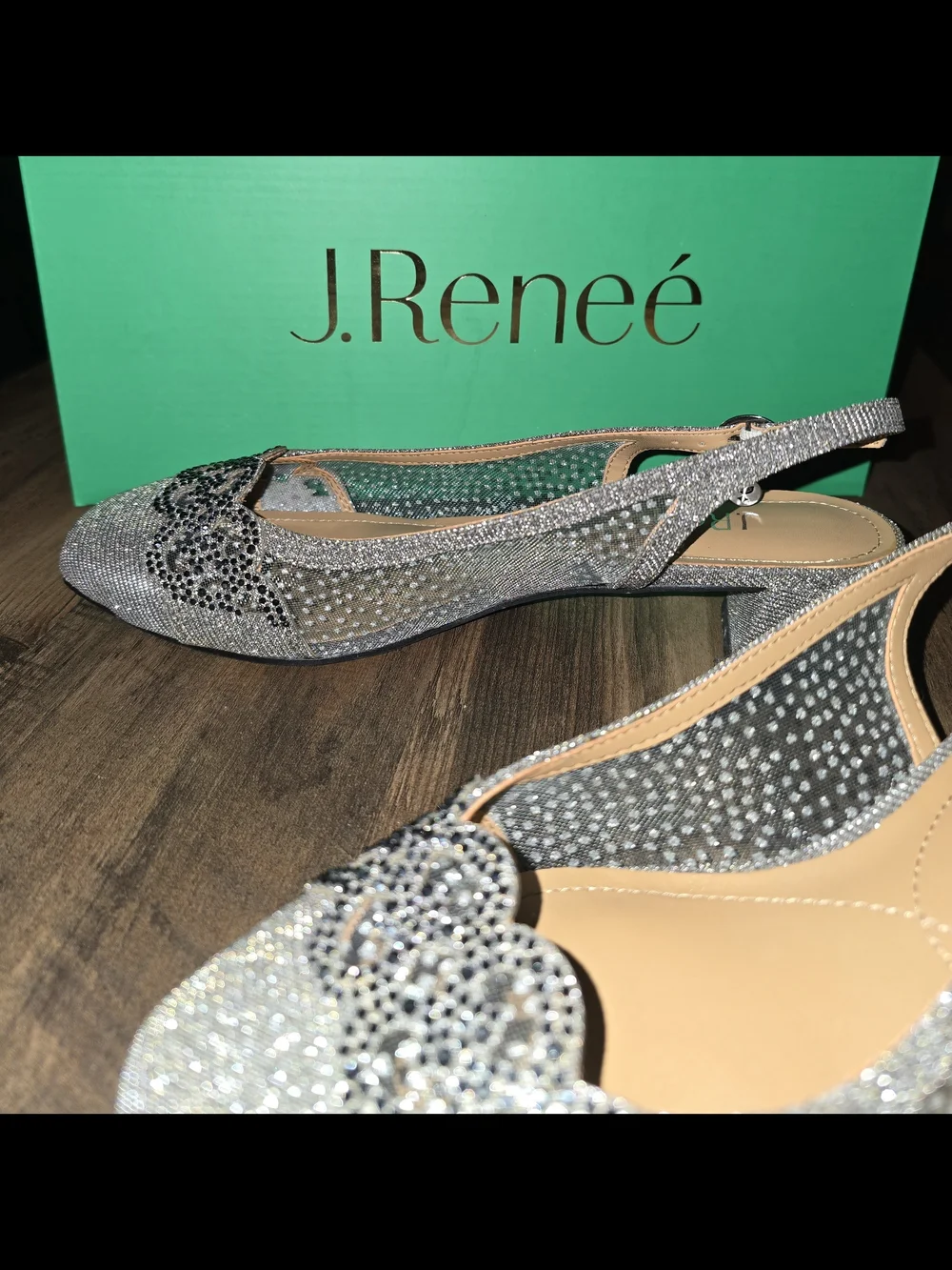 J. Renee Faleece Silver Embellished Blinv Slingback Flats size 7 Wide 1in Heel